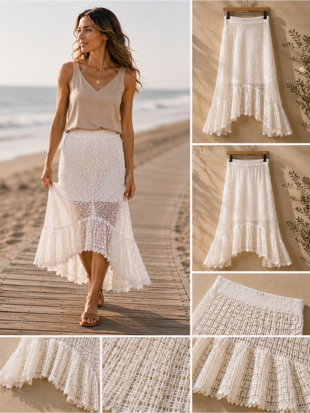Eastnwest White Crochet Maxi Skirt NWT Small Sheer Boho Cottagecore